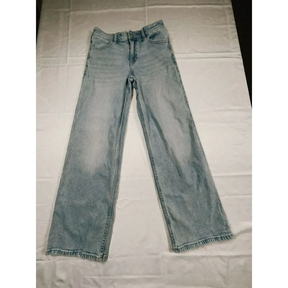 Abercrombie Kids High Rise Wide Leg Jeans Girls Size 13/14 Regular Light Wash